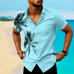 Men's Casual Shirts Hawaiian For Men Palm Tree Print Simple Shirt Summer Short Sleeve Clothing Street Travel Vacation Oversized