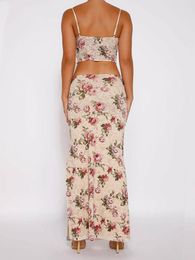 Casual Dresses Boho Chic Floral Print 2 Piece Set Bandeau Top And Sheer Mesh Maxi Skirt For Women S Summer Beach Outfits