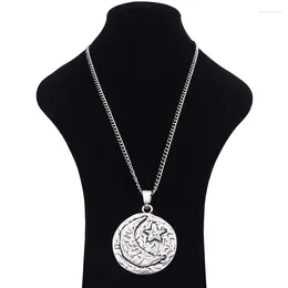 Pendant Necklaces 1 X Tibetan Silver Large Hammered Moon And Star Round Necklace Jewellery On Long Link Chain Lagenlook 34"