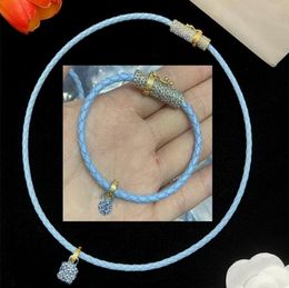 Designer Brand Fashion Blue Leather Rope Necklaces Bracelets Banshee Head Portrait Pendant Jewellery Women's Wedding birthday party Gifts XMS32 --03