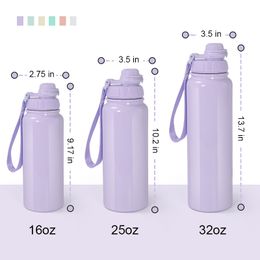 25oz 32oz Sublimation Macaroon Water Bottles With Handle Lids Stainless Steel Double Wall Sublimation Straight Tumblers Insulated Kettle A0132
