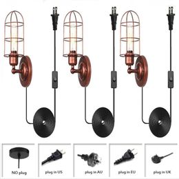 Wall Lamp 3 Pack Rose Gold Plug In Set Of 2 Metal Sconce With Adjustable Cord And Switch Industrial Light Fixture