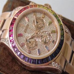 Chrono Eta 7750 Watches Men's Automatic Chronograph Watch Men 904L Steel Diamond Dial Bezel Crystal Rose Gold Rainbow 116598 201k