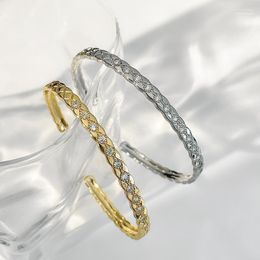 Bangle Copper Wave Pattern Lattice Open C-shaped Bracelet Female Zircon Temperament Gold Colour Exquisite Jewellery Raym22