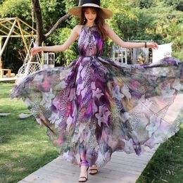 Basic Casual Dresses Floral Summer Sleevelss Suspender Maxi Dress for Women Sexy Backless Beach Purple Boho Robe Femme Sundress Dress Po 230620