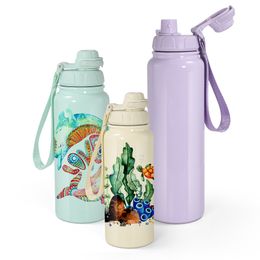 Wholesale! 25oz 32oz Sublimation Macaroon Water Bottles With Handle Lids Stainless Steel Double Wall Sublimation Straight Tumblers Insulated Kettle A0132