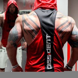 Men's Tank Tops DISSIDENT Bodybuilding Tank Top with hooded Men Gym Clothing Fitness Mens Sleeveless Vests Cotton Singlets Muscle Sports vest 230620