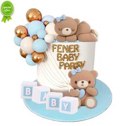 New Baby Bear Cake Toppers Kids 1st Birthday Cake Decoration Cupcake Topper Ornament Boy Girl Birthday Party Supplies Baby Shower