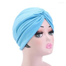 Berets Muslim India Hat For Women Cross Ruffle Turban Girls Hijab Headwrap Cotton Headwear Beanie Cap Female Hair Loss Accessories