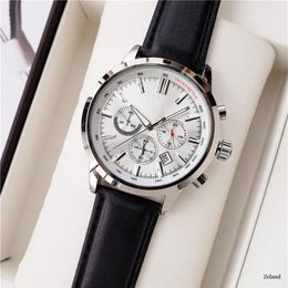 mens luxury watches quartz movement 44mm all dial work hugo chronograph designer clock leather band waterproof montre de luxe Bos watch 283c