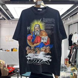 Men's T-Shirts Retro priest lettering printed round collar loose short sleeve t-shirt man T230621