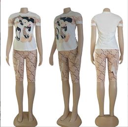 Women's Designer Summer New cotton material Fashion Casual Printing Short Sleeve Set Women's clothing