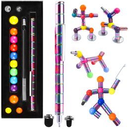 Ballpoint Pens Magnetic Metal Fidget Pen With Colorful Magnet Balls Multifunctional Deformable Decompression Writing Pen Eliminate Pressure Pen 230621