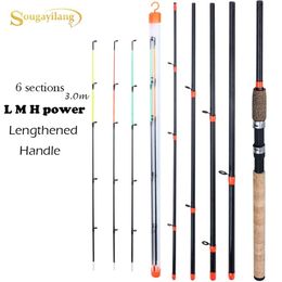Spinning Rods Sougayilang Feeder Fishing Rod Lengthened Handle 6 Sections L M H Power Carbon Fiber Travel Tackle 230621