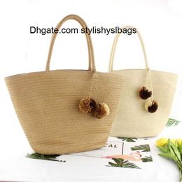Evening Bags Rattan colored hair ball wild straw bag shoulder bag grass woven beach vacation bag female casual shopping big bag