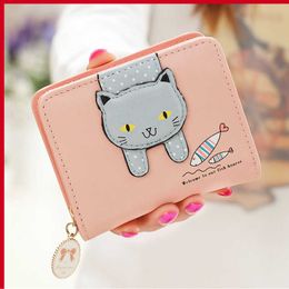 Stylish and Exquisite Small Purse 2023 New Women's Short Wallet Cute Cat Zipper Change Clip Multi Card Slot Bag