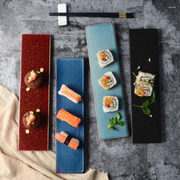Plates Ceramic Kiln Sushi Plate Flat Cake Dessert Japanese Sashimi Long Cold Dish