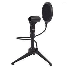 Microphones 1Set Microphone Mount Dual Mesh Philtre And Screw Adapter Adjustable Isolation Metal Stand Tripod Black