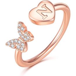 Fashion Exquisite 26 Letters Rings Adjustable Opening Shining Zircon Butterfly Finger Ring For Women Birthday Gift Daily Jewellery