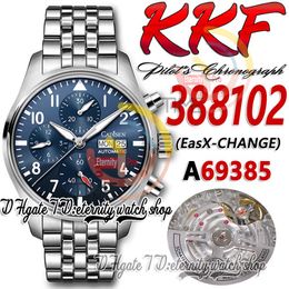 KKF zf388102 A69385 Automatic Chronograph Mens Watch Blue Dial Arabic Numerals Markers 316L Stainless Steel Bracelet Super Edition Stopwatch eternity Watches