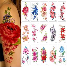 Temporary Tattoos Wholesales 100Pcs Tattoo Stickers 3D Beauty Flower Lotus Rose Plum Bossom Peony Body Henna Mandala Tatoo Women Girl 230621
