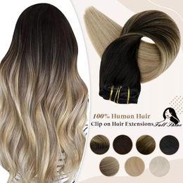 Lace s Full Shine Clip in Hair Human Balayage 7pcs 120g Double Weft For Woman 230621