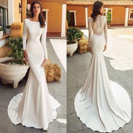 Mermaid Wedding Dress 2021 Satin Long Sleeve Vestido De Noiva Lace Bride Dresses With Romantic Buttons3038