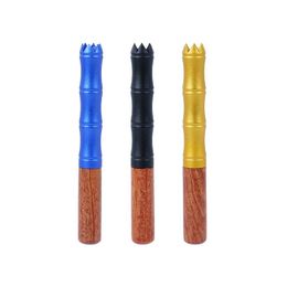 Colourful Aluminium Alloy Pipes Portable Innovative Natural Wood Philtre Mouthpiece Tips Dry Herb Tobacco Digger Tooth Smoking Cigarette Holder DHL