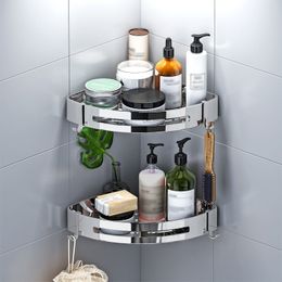 Bathroom Shelves Bathroom Shelf Organiser Shower Storage Rack Black Corner Shelves Wall-Mounted No-drilling Space Aluminium Toilet Shampoo Holder 230621