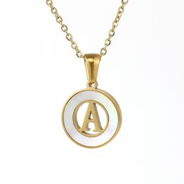 Classic Gold Colour Stainless Steel 26 Letters Pendant Necklaces for Women Shell Round Charm Statement Jewellery Gift