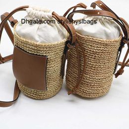 Evening Bags 2022 Bucket Straw Woven Bag Women's New Fashion Versatile One Shoulder Messenger Woven Handbag Cc Sac A Main