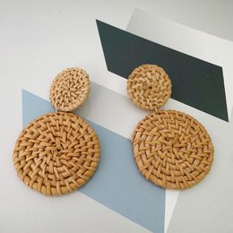 Dangle Chandelier Geometric Drop Korean Earrings For Women Girls Oversize Round Rattan Knit Style Jewellery Summer Beach Accessories 230621