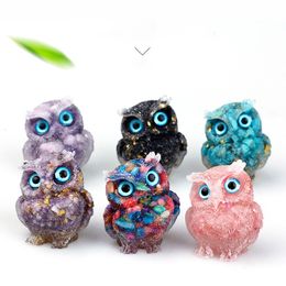 Garden Decorations 1PCS Natural Crystal Stone Gravel Owl Animal Crafts Hand Made Small Figurines DIY Resin Table Decor Home Collect Gifts 230621