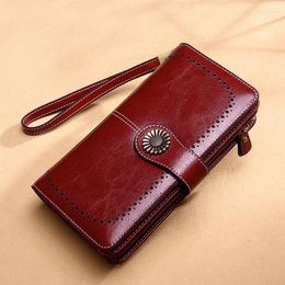 Wallets Fashion Retro Women Clutch Leather Wallet Female Long Zipper Purse Strap Money Bag For Iphone Carteira