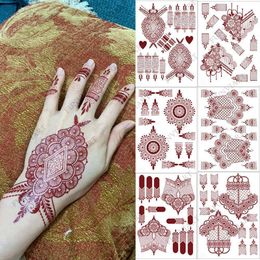 Temporary Tattoos 10 PcsSet Maroon Color Henna Tattoo Stickers for Hand Brown Red Women Waterproof Mehndi Fake 230621