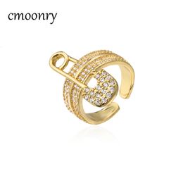 Solitaire Ring cmoonry AAA Cubic Zircon Paper Clip Charm Wedding For Women Fashion Gold Colour Open Adjustable Size Wholesale 230621