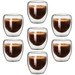 Mugs 80ML Double Wall Glass Cup Heat Insulation Transparent Handmade Tea Drink Cups MINI Whisky Espresso Coffee 230621