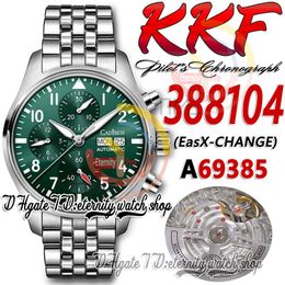 KKF zf388104 A69385 Automatic Chronograph Mens Watch Green Dial Arabic Numerals Markers 316L Stainless Steel Bracelet Super Edition Stopwatch eternity Watches