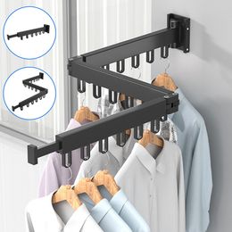 Hangers Racks Balcony Clothes Drying Rack Folding Hanger Invisible Retractable Wall Mount Indoor Household Organization 230621