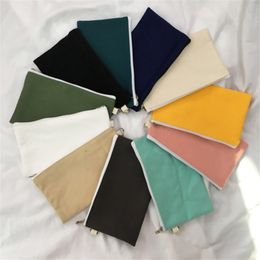 Coloful blank canvas zipper Pencil cases pen pouches cotton cosmetic Bags makeup bags Mobile phone clutch bag Organiser LX