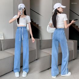 Women's Jeans Lace Up Wide Leg Ice Silk Women Summer Soft High Waist Pants Femme Thin Loose Casual Trousers Cool Denim Mujer