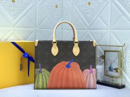 Onthego PM Tote Bag Yayoi Kusama Shoulder Bag Infinity White Dots Print Handbag with Pumpkin-shaped Charm ON THE GO Polka Dots M46466