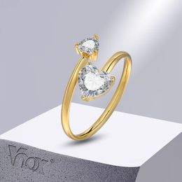 Vnox Adjustable Women Rings, AAA CZ Stone Bling Ring, Gold Plated Stainless Steel Finger Jewelry, Stackable Resizable Ring