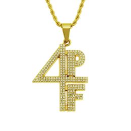 Hip Hop Rapper shiny diamond pendant necklace 4PF letters pendant personality creative micro-inset full zircon Jewellery 75cm necklace 1350