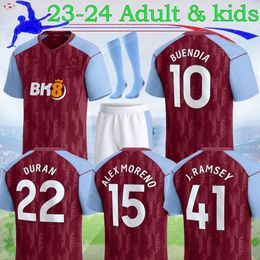 23 24 Aston villaES Soccer Jerseys KAMARA WATKINS BUENDIA 2023 2024 Home red Away McGINN EL GHAZI DOUGLAS LUIZ MINGS KONSA CASH Football shirt men kids 16-XXL