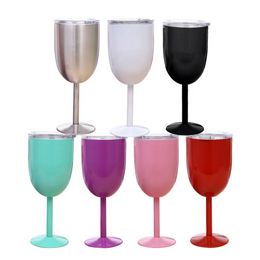 10oz Red Wine Glasses Goblet Stainless Steel With Lid Stemmed Tumbler Insulated Champagne Glass Wedding Party Favour JN22