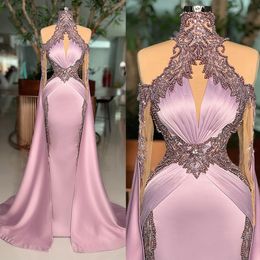 Dubai Arabic Mermaid Evening Dress Long Sleeves Beading Custom Made Crystal Women Prom Gowns Prom Party Celebrity Dress