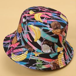 Beanies 1pc Men&Women's Unisex Fashion Classic Streetwear Fruit Print Double-sided Windproof Couple Bucket Hat For Outdoor Leisure Fishing