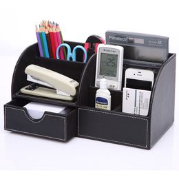 Storage Holders Racks Home Office Desk Organizer PU Leather Box Pen Pot Pencil Holder Remote Control Name Card Stand 230621