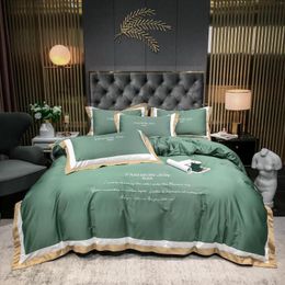 Bedding Sets 2023 Four-piece Fashion Cotton Double Household Bed Sheet Quilt Cover Splicing Design Green Color
